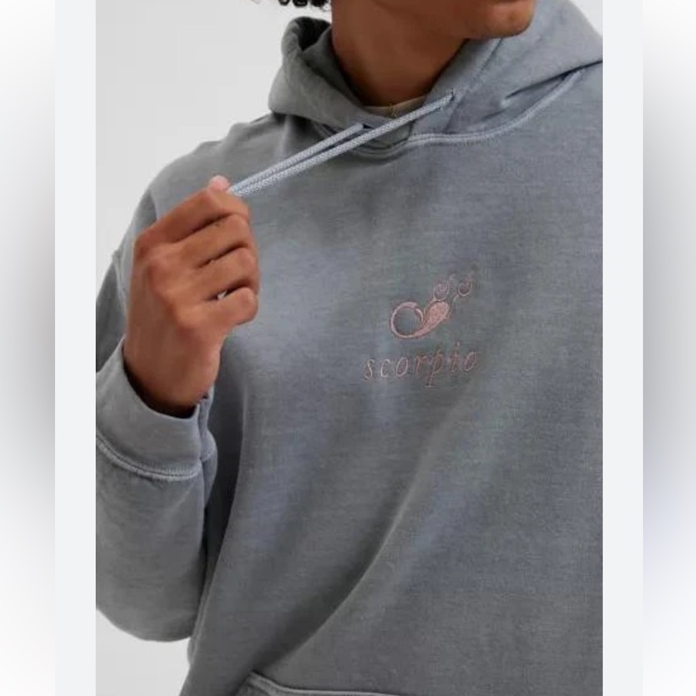Urban Outfitters Light Gray Embroidered Scorpio Hoodie Sweatshirt